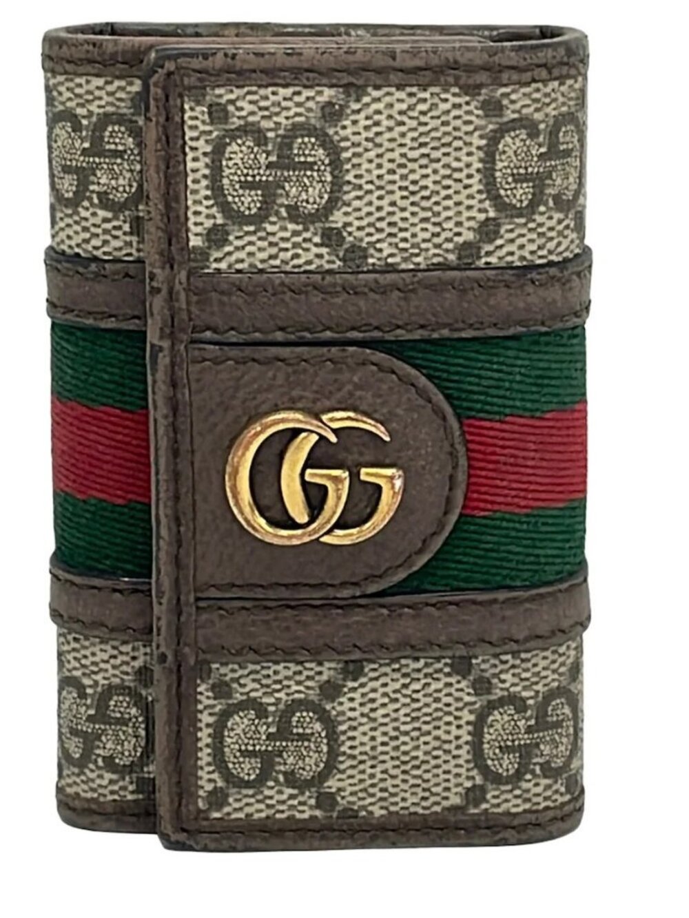 GUCCI Ophidia 603732 Gray Beige Dark Brown Multi PVC Cotton Key Case